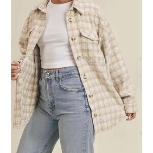 Sadie & Sage Lesley Beige Houndstooth Shacket, Women's Small, NWOT